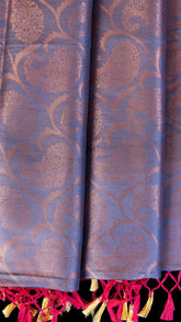 Grey and Pink Kanchipuram Soft Silk Saree